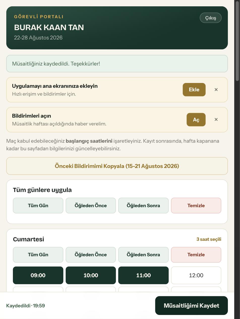 Müsaitliğiniz kaydedildi mesajı ve kaydedildi saati